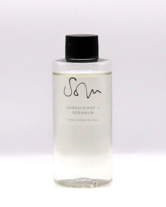 Sandalwood + Geranium 100ml Diffuser Refill - Solu Candles