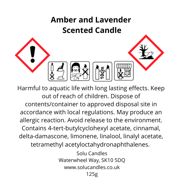 Amber and Lavender Soy Wax Candle - Solu Candles